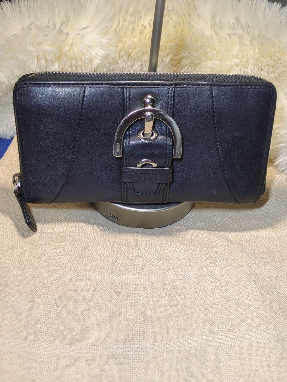 Vintage Coach Black Leather Zip Wallet with Silver Buckle Detail NOW ONLY $75